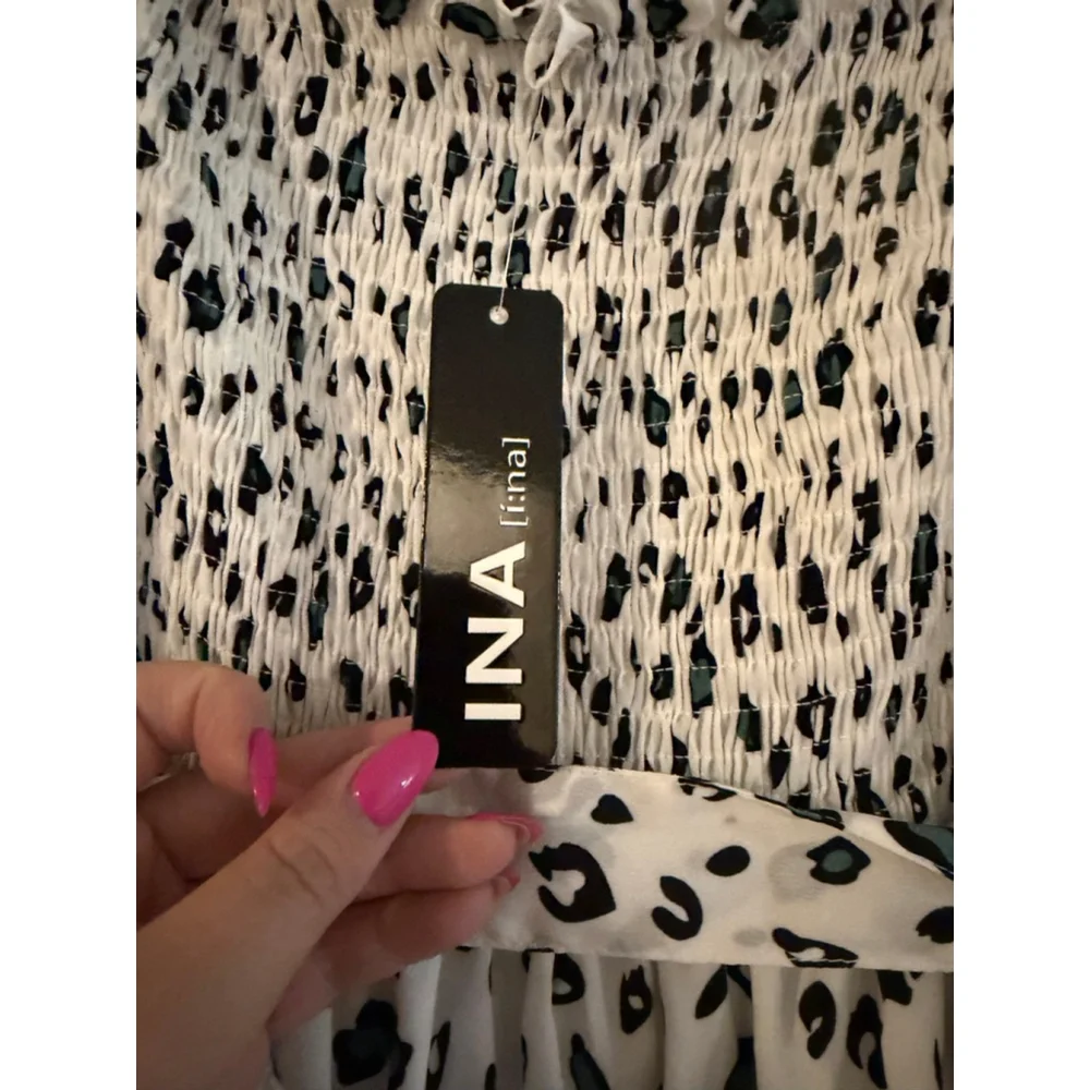 Ina Cheetah Print High-Low Dress - Green & Black - Smocked Waist - Size Medium - - Picture 10 of 11